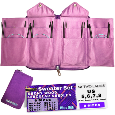 Blue Silk | Ultimate Sweater Set | Ebony Circular Knitting Needles | 8 Sizes | w/custom case